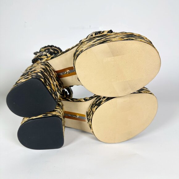 Sam Edelman Black Natural Raffia Lliana sz 7 Woven Platform Sandals Ankle Strap - Picture 13 of 15